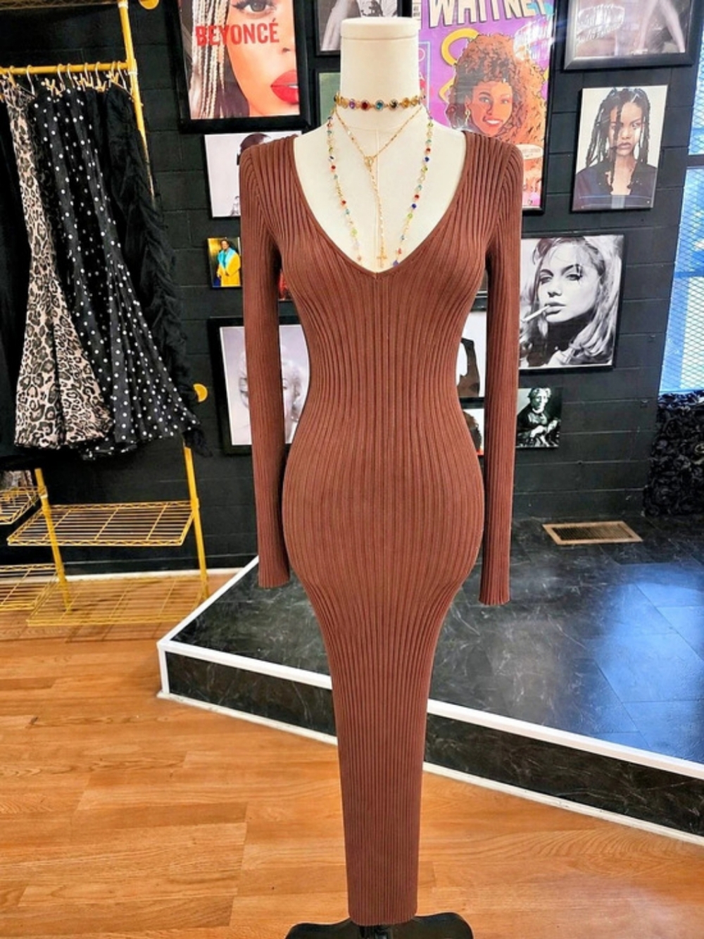 Brown Ribbed Maxi Dress Like New